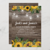 Invitation Tournesols Rustique Chaîne de bois Lumières (Devant / Derrière)