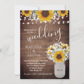 Invitation Tournesols Rustiques Baby Respire Jar Lumières Mar (Devant)