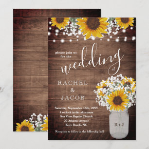 Invitation Tournesols Rustiques Baby Respire Jar Lumières Mar