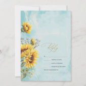 Invitation Tournesols rustiques bleu RSVP (Devant)