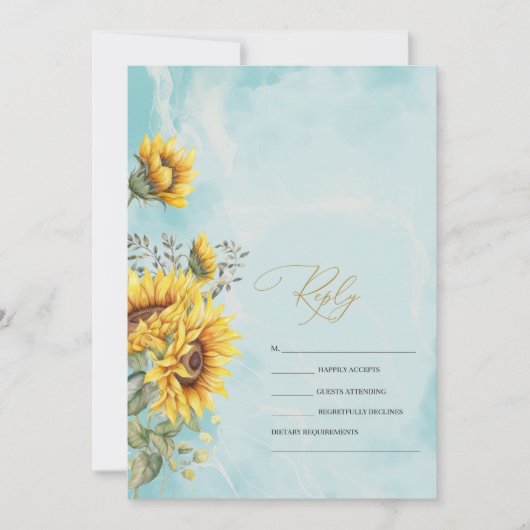 Invitation Tournesols rustiques bleu RSVP (Devant)