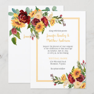 Invitation Tournesols rustiques & Burgundy Peonies Mariage Ro