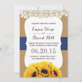 Invitation Tournesols Rustiques Burlap Mariage lacéré (Devant)