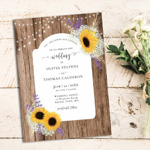 Invitation Tournesols Rustiques Cadre Floral Bois Mariage Gra