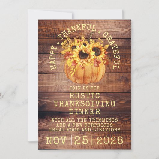 Invitation Tournesols Rustiques Citrouille Bois Thanksgiving (Devant)