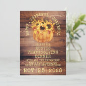 Invitation Tournesols Rustiques Citrouille Bois Thanksgiving (Debout devant)
