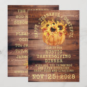 Invitation Tournesols Rustiques Citrouille Bois Thanksgiving (Devant / Derrière)