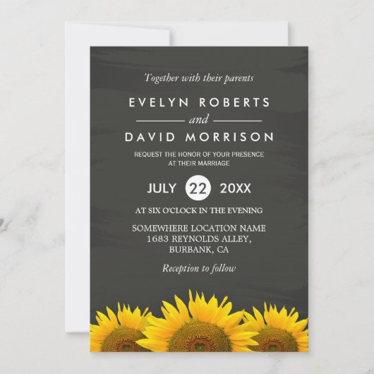 Invitation Tournesols rustiques Classy Chalkboard Mariage off (Devant)