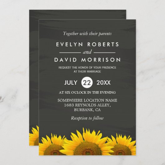 Invitation Tournesols rustiques Classy Chalkboard Mariage off (Devant / Derrière)
