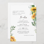 Invitation Tournesols rustiques d'élégance en Mariage de fleu (Devant / Derrière)