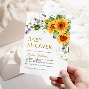 Invitation Tournesols rustiques et Baby shower de lavande