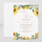 Invitation Tournesols rustiques et Fête des mariées en coton (Devant / Derrière)