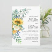 Invitation Tournesols rustiques et Mariage Floral Rose (Debout devant)