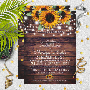 Invitation Tournesols rustiques Fête de retraite Twinkle Ligh