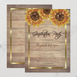 Invitation Tournesols rustiques, Lumières, Fête de fin d'étud