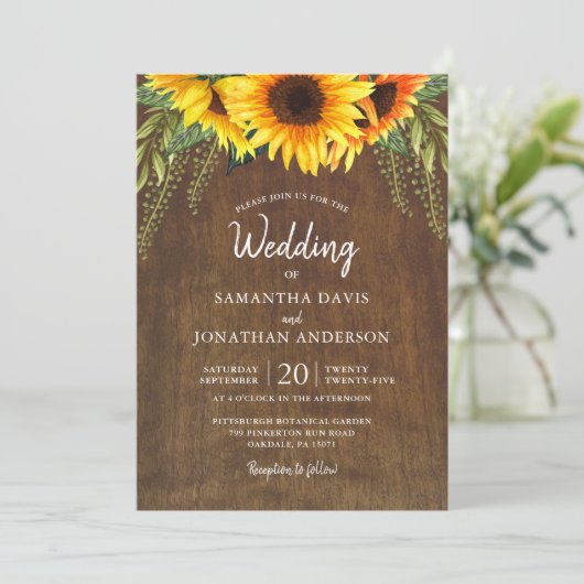 Invitation Tournesols rustiques | MARIAGE (Debout devant)