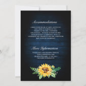Invitation Tournesols rustiques Mariage bleu marine (Dos)