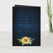 Invitation Tournesols rustiques Mariage bleu marine (Dos)
