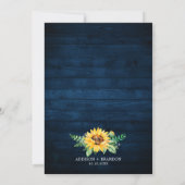 Invitation Tournesols rustiques Mariage bleu marine (Dos)