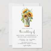 Invitation Tournesols rustiques Mariage Code QR Pot Mason (Devant)