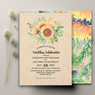 Invitation Tournesols Rustiques Mariage papier Kraft