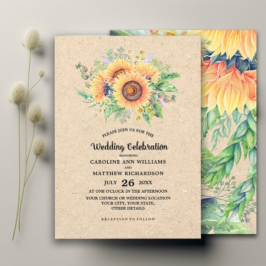 Invitation Tournesols Rustiques Mariage papier Kraft