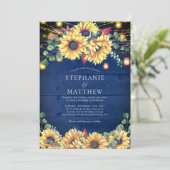 Invitation Tournesols rustiques Marine Lumières de bocal bleu (Debout devant)