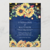 Invitation Tournesols rustiques Marine Lumières de bocal bleu (Devant)