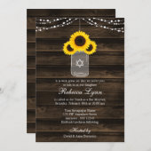 Invitation Tournesols rustiques Mason Jar Barn Bat mitzvah en (Devant / Derrière)
