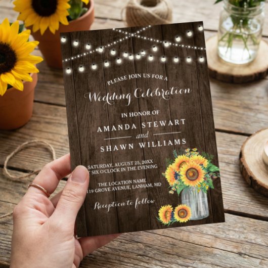 Invitation Tournesols rustiques Mason Jar String Mariage