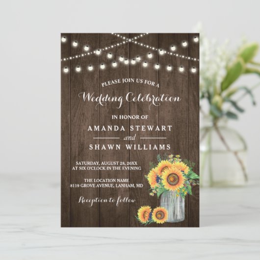 Invitation Tournesols rustiques Mason Jar String Mariage (Debout devant)
