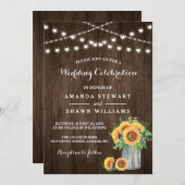 Invitation Tournesols rustiques Mason Jar String Mariage (Devant / Derrière)