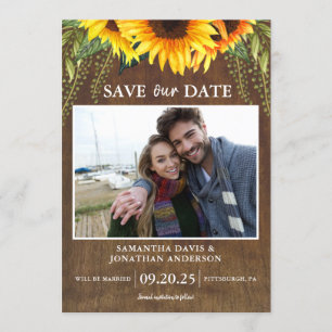 Invitation Tournesols rustiques Photo classique Enregistrer l