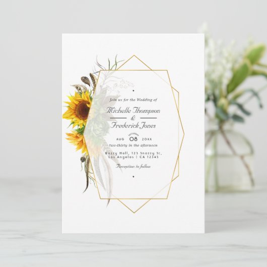 Invitation Tournesols rustiques QR Code RSVP Mariage bohème (Debout devant)