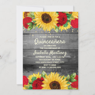 Invitation Tournesols rustiques Roses rouges Photo de Quincea