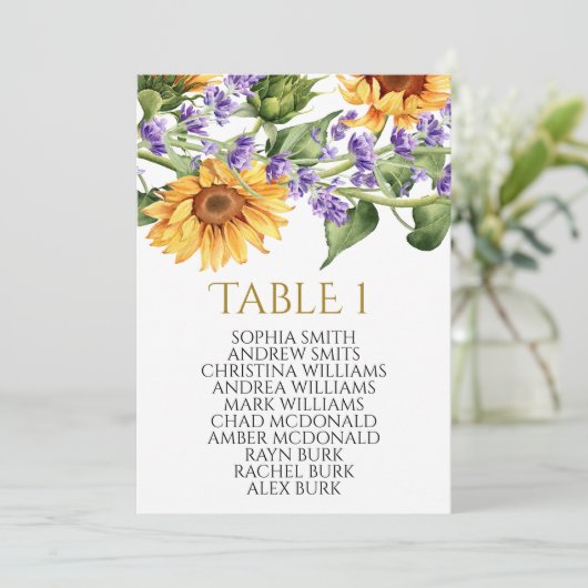 Invitation Tournesols Tableau Numéro 1 Tableau de sièges (Debout devant)