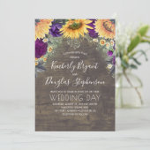 Invitation Tournesols violets Roses marguerites Mariage rusti (Debout devant)