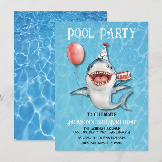 Invitation Tournoi d'anniversaire de la fête du requin Balloo (Devant / Derrière)