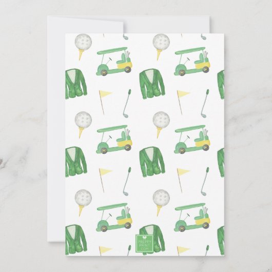 Invitation Tournoi de golf et fête en aquarelle verte et jaun (Dos)