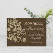Invitation Tournoyants floraux dorés, cœurs 50e anniversaire  (Debout devant)
