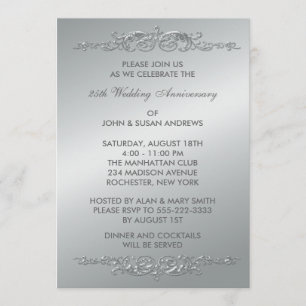 Invitation Tournures d'argent 25e anniversaire de mariage