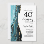 Invitation Tourquoise Agate Blanc Or 40e anniversaire (Devant)