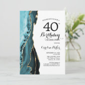 Invitation Tourquoise Agate Blanc Or 40e anniversaire (Debout devant)