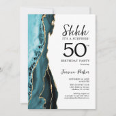 Invitation Tourquoise Agate Or blanc Surprise 50e anniversair (Devant)