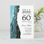 Invitation Tourquoise Agate Or blanc Surprise 60e anniversair (Debout devant)