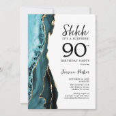 Invitation Tourquoise Agate Or blanc Surprise 90e anniversair (Devant)