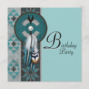 Invitation Tourquoise Blue Native American Birthday Party