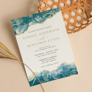 Invitation Tourquoise Gold Agate Mariage moderne
