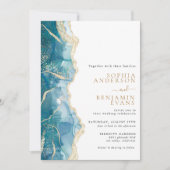 Invitation Tourquoise Gold Agate Mariage moderne (Devant)