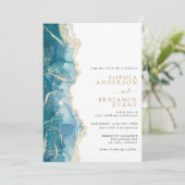 Invitation Tourquoise Gold Agate Mariage moderne (Debout devant)